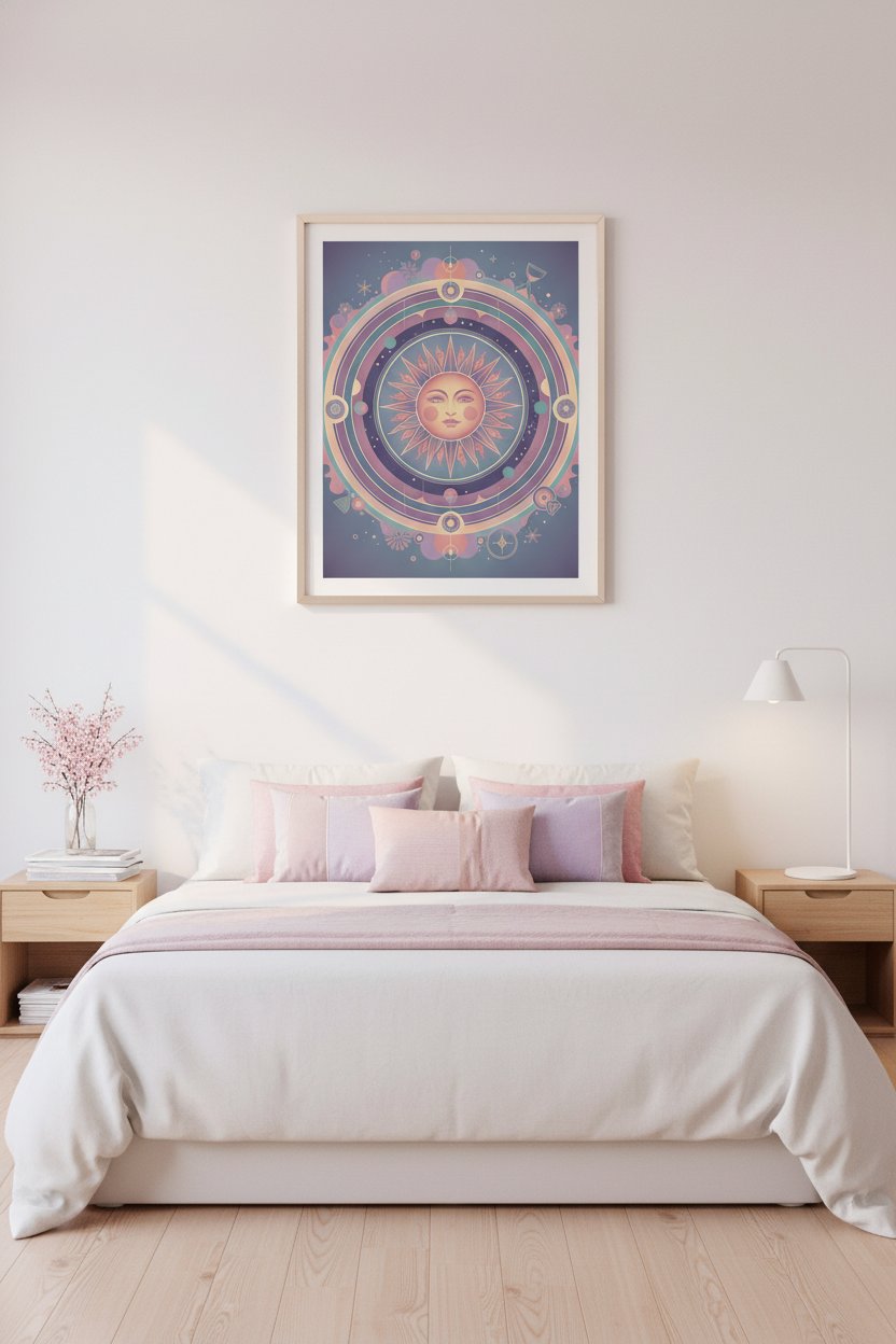 Pastel Sun Reverie: Faded Glow Art Print wall art room scene 6