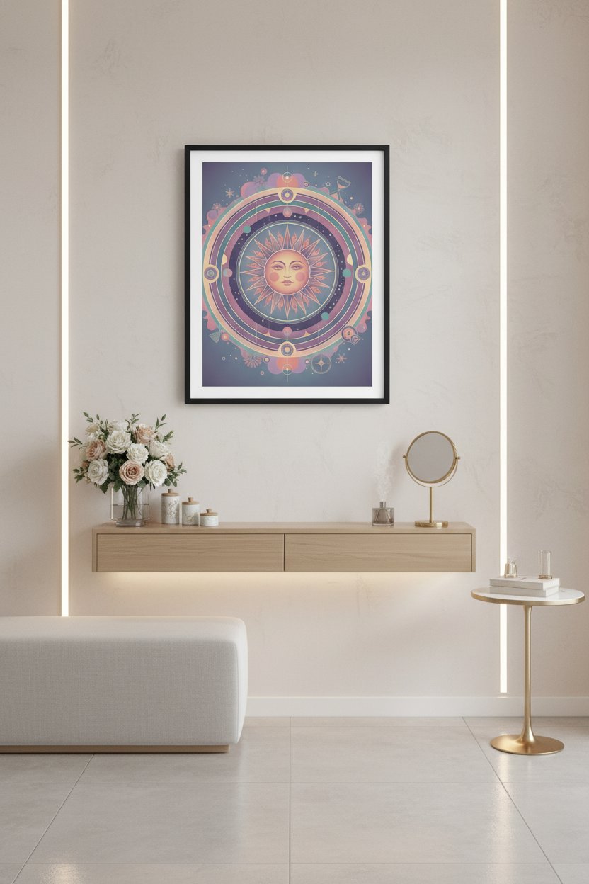 Pastel Sun Reverie: Faded Glow Art Print wall art room scene 8