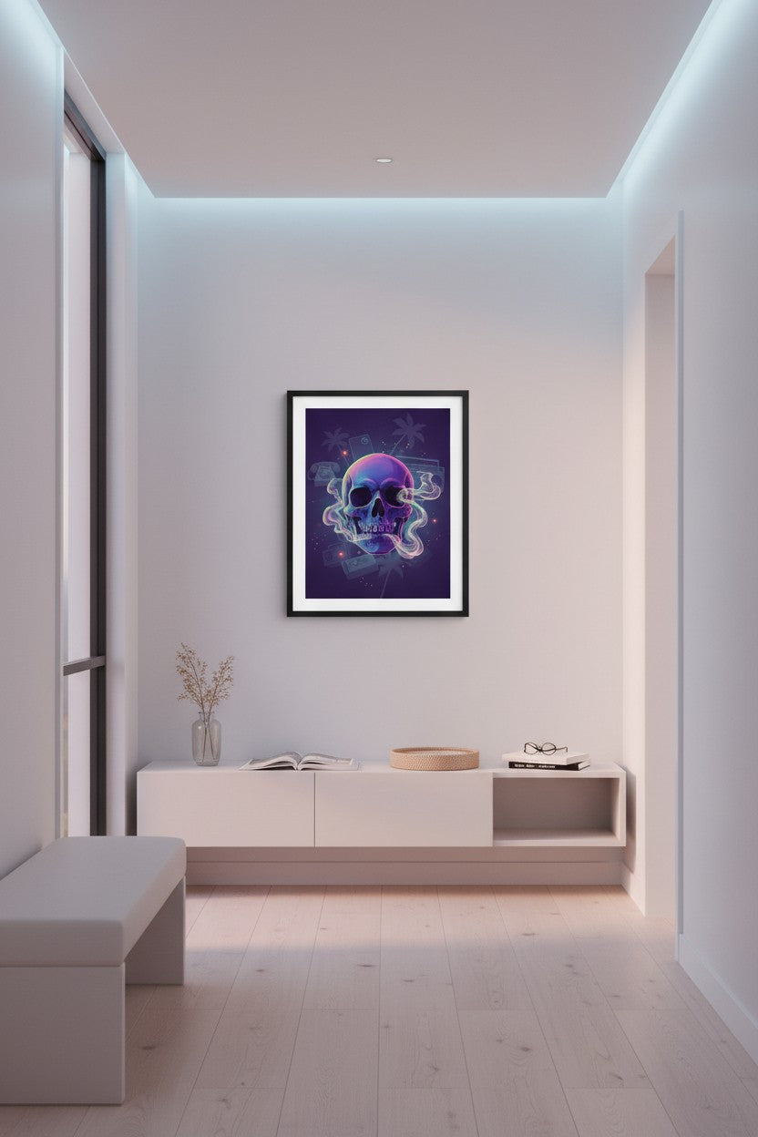 Quiet Neon Skull Dream Fine Art Print wall art room scene 10