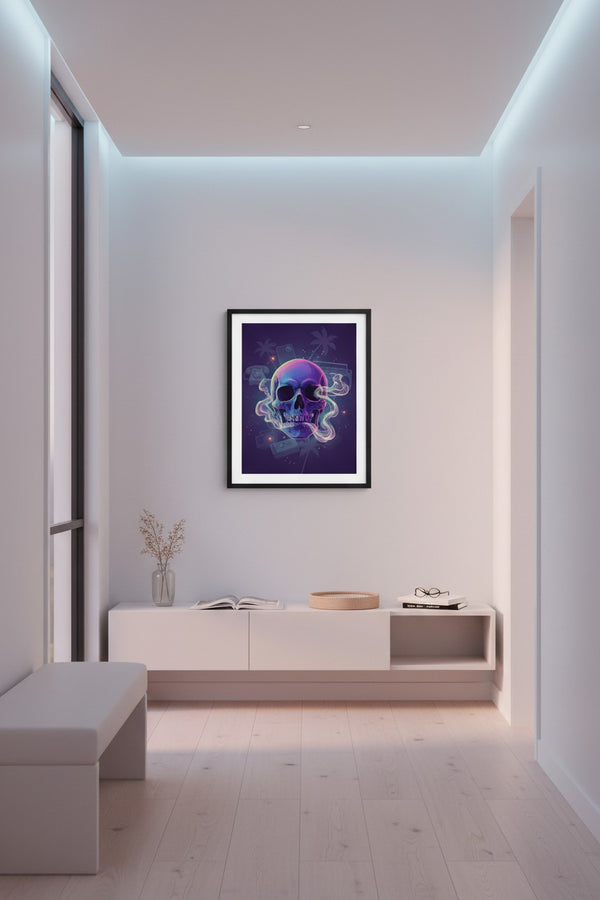 Quiet Neon Skull Dream Fine Art Print wall art room scene 10