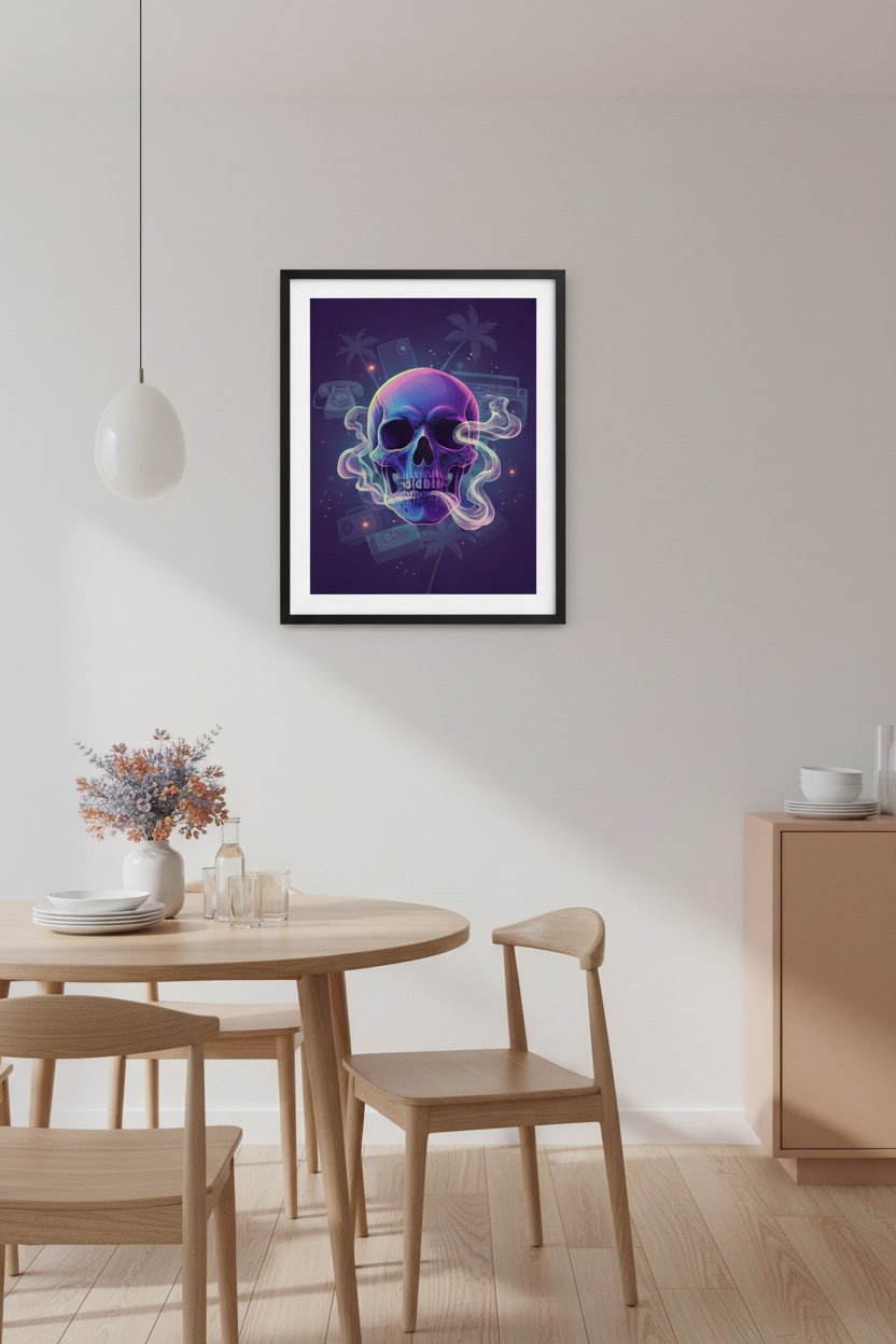 Quiet Neon Skull Dream Fine Art Print wall art room scene 2