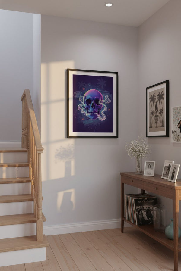 Quiet Neon Skull Dream Fine Art Print wall art room scene 3