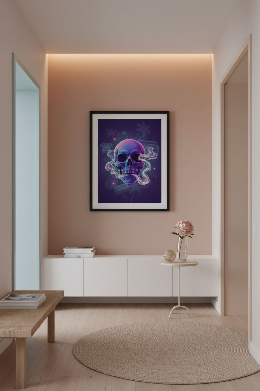 Quiet Neon Skull Dream Fine Art Print wall art room scene 4