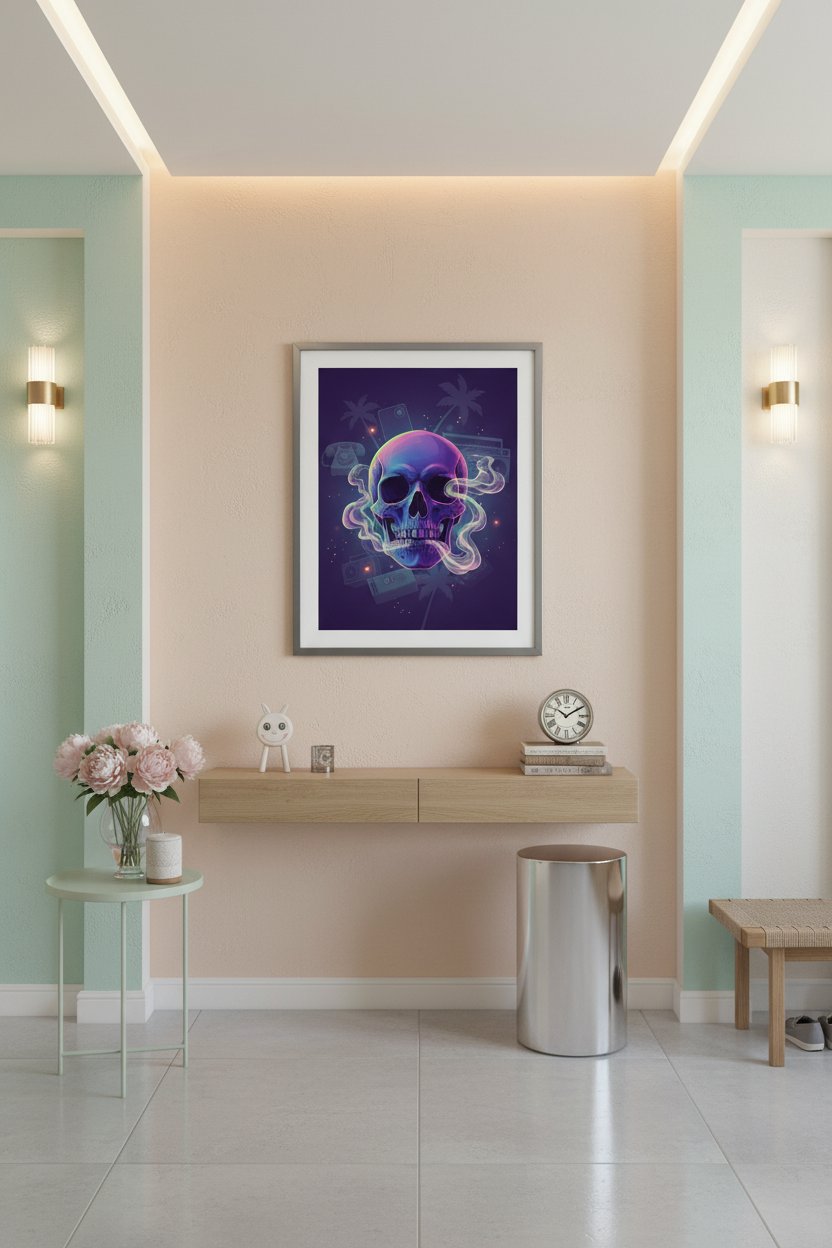 Quiet Neon Skull Dream Fine Art Print wall art room scene 5