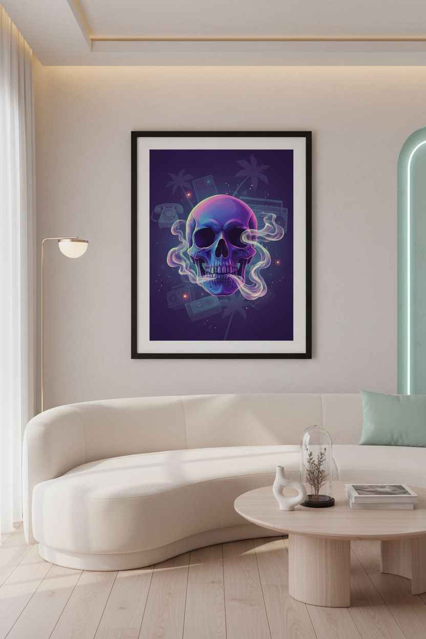 Quiet Neon Skull Dream Fine Art Print wall art room scene 6