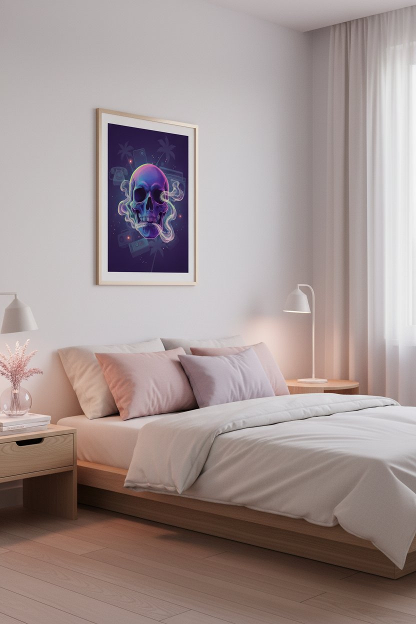Quiet Neon Skull Dream Fine Art Print wall art room scene 7