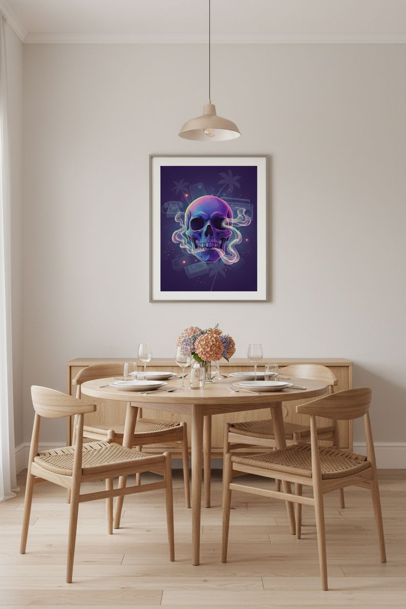 Quiet Neon Skull Dream Fine Art Print wall art room scene 8