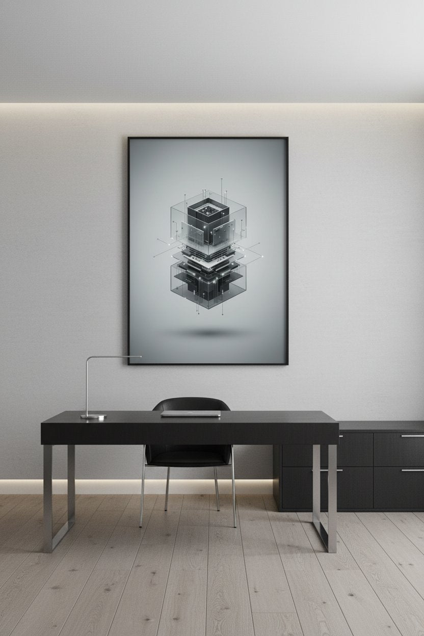 Sleek Geometric Circuitry Wall Art wall art room scene 2