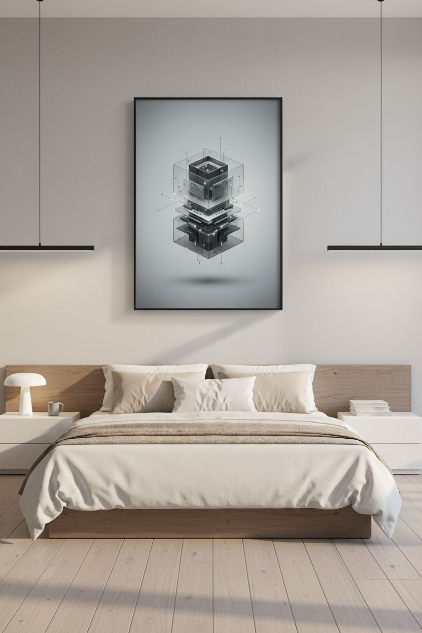 Sleek Geometric Circuitry Wall Art wall art room scene 4