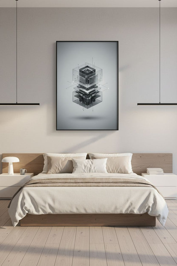 Sleek Geometric Circuitry Wall Art wall art room scene 4