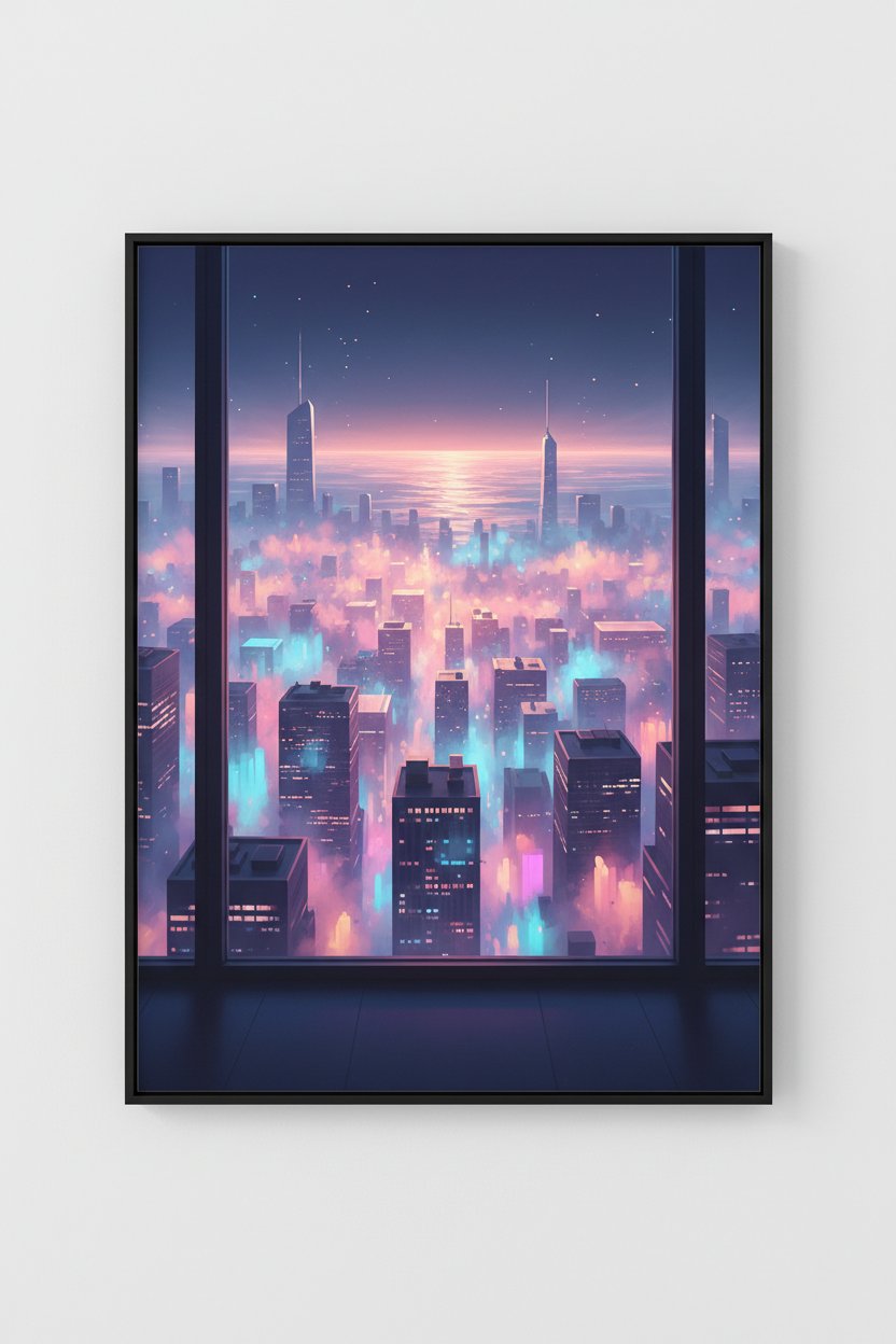 Soft City Reverie: Urban Lightscape Print main artwork
