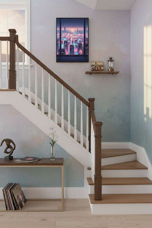Soft City Reverie: Urban Lightscape Print wall art room scene 2