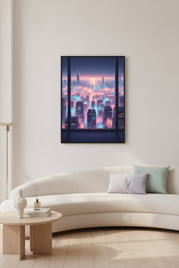 Soft City Reverie: Urban Lightscape Print wall art room scene 3