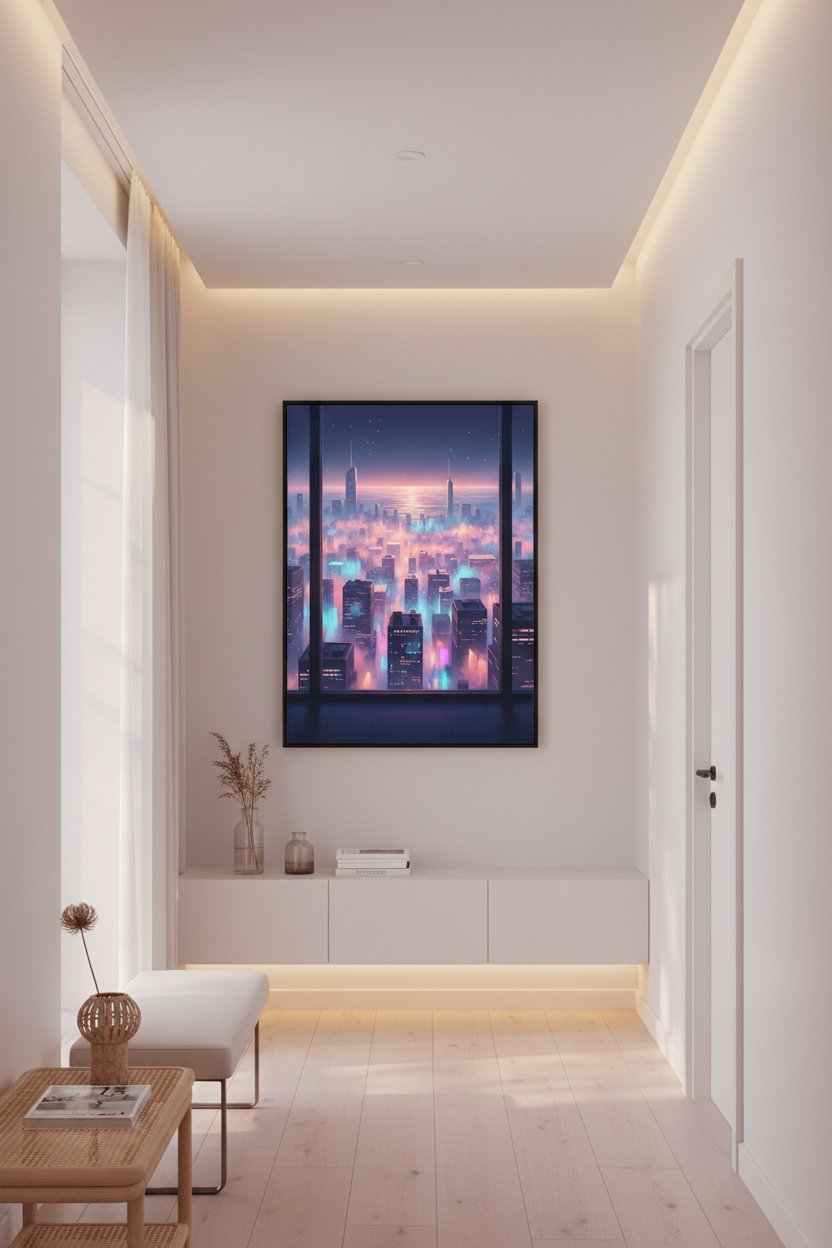 Soft City Reverie: Urban Lightscape Print wall art room scene 4