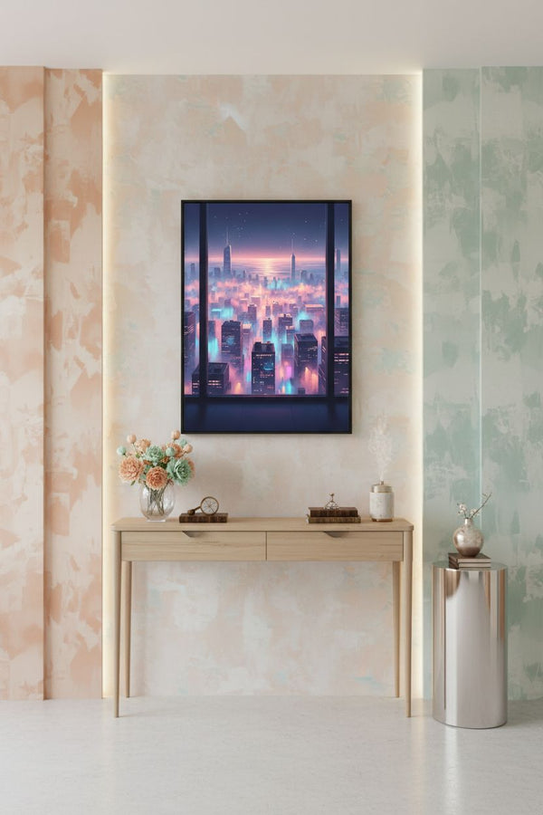 Soft City Reverie: Urban Lightscape Print wall art room scene 7