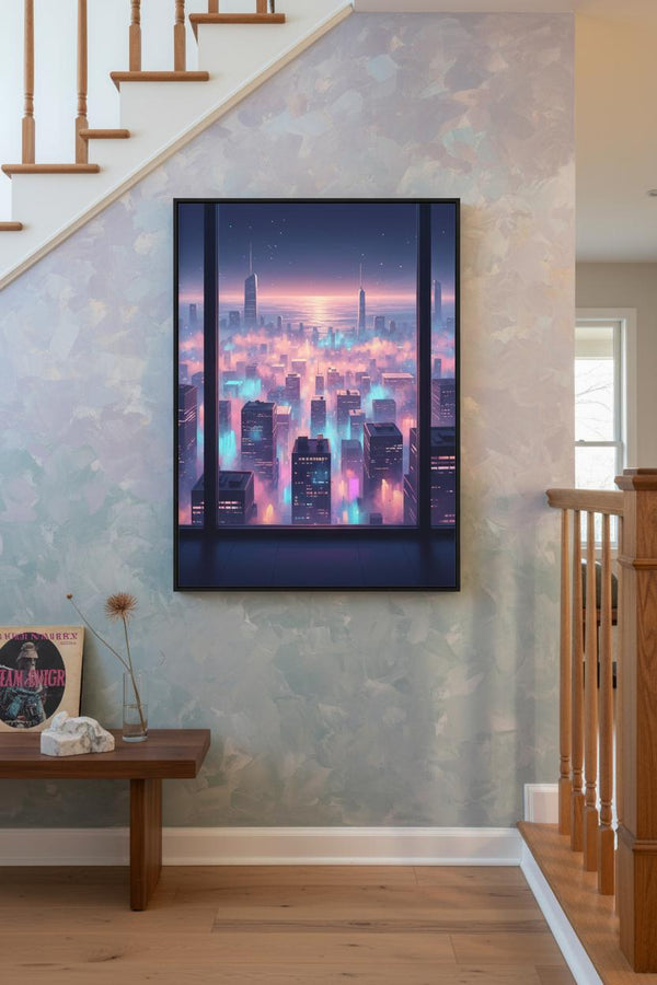 Soft City Reverie: Urban Lightscape Print wall art room scene 8