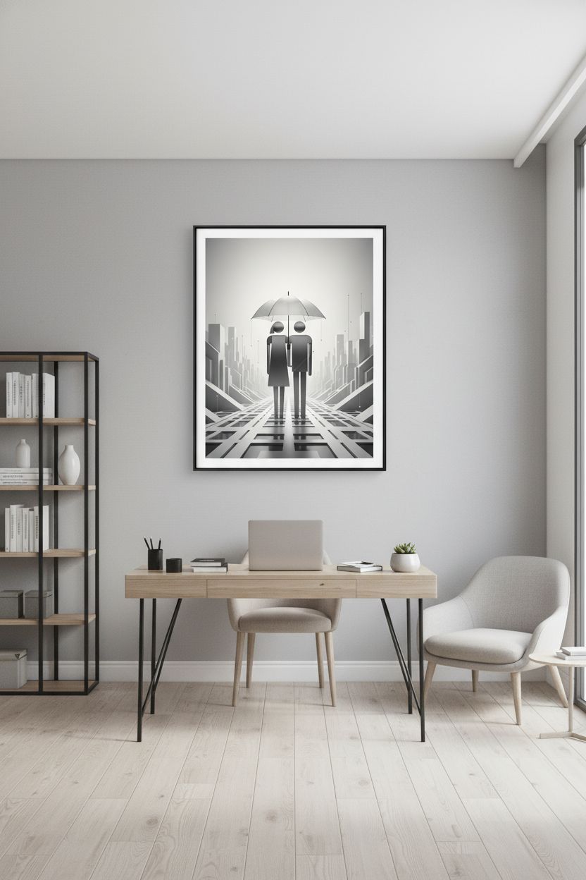 Structured Shelter: Minimal Urban Pair wall art room scene 10