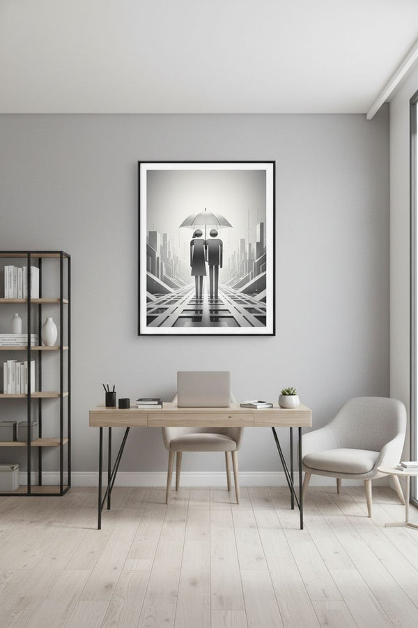 Structured Shelter: Minimal Urban Pair wall art room scene 10