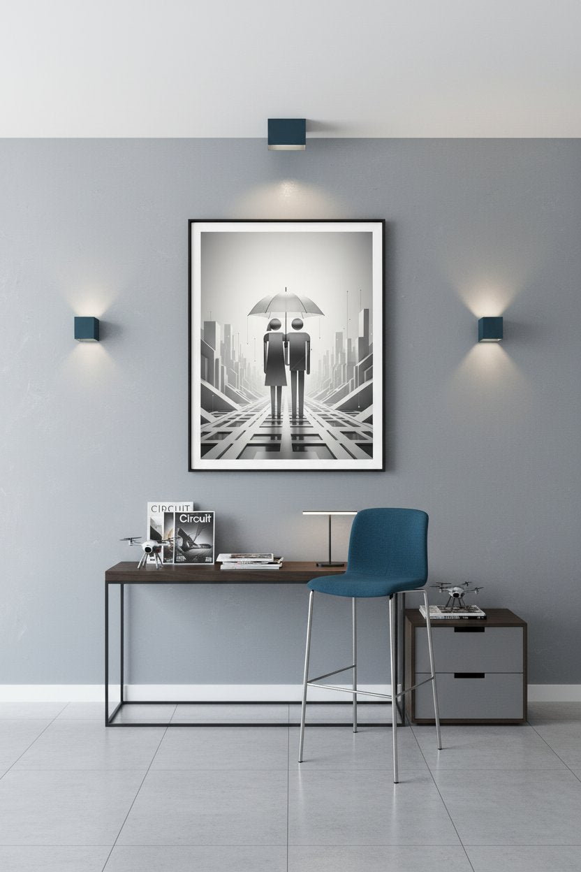 Structured Shelter: Minimal Urban Pair wall art room scene 2