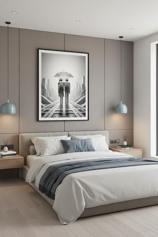 Structured Shelter: Minimal Urban Pair wall art room scene 3