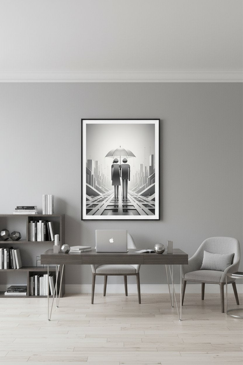 Structured Shelter: Minimal Urban Pair wall art room scene 4