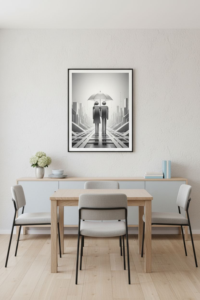Structured Shelter: Minimal Urban Pair wall art room scene 6