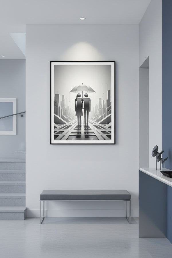 Structured Shelter: Minimal Urban Pair wall art room scene 7