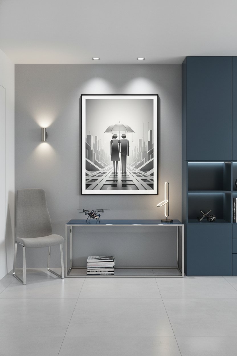 Structured Shelter: Minimal Urban Pair wall art room scene 8