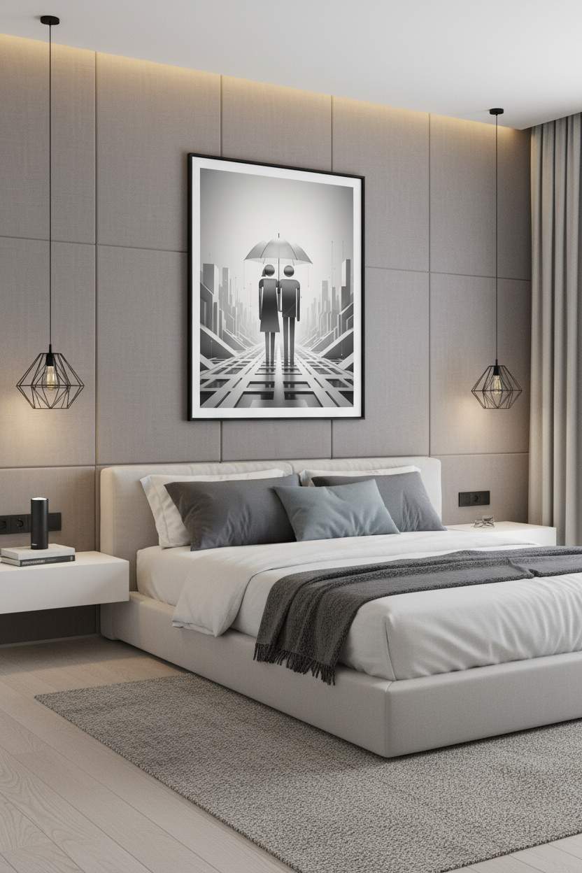 Structured Shelter: Minimal Urban Pair wall art room scene 9