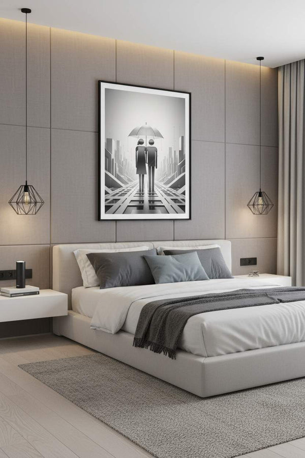 Structured Shelter: Minimal Urban Pair wall art room scene 9