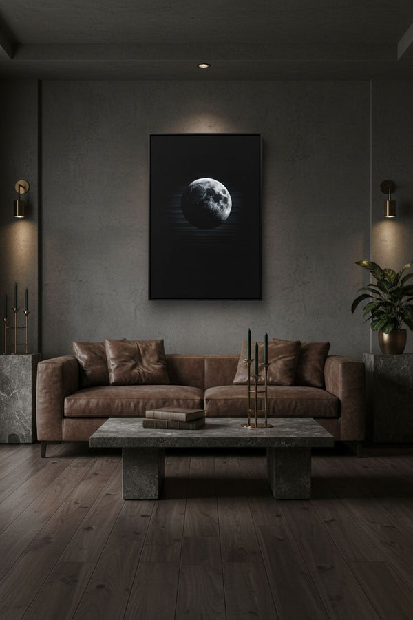 The Lunar Veil: Monochrome Tranquility Art Print wall art room scene 10