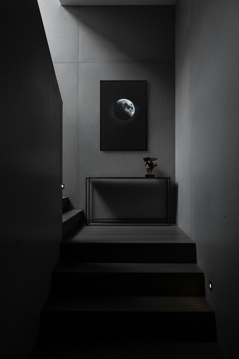 The Lunar Veil: Monochrome Tranquility Art Print wall art room scene 2