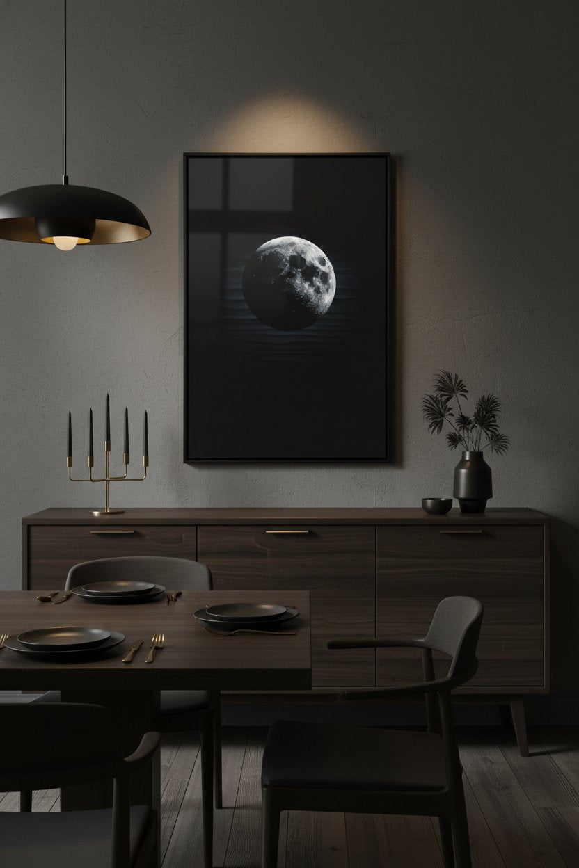 The Lunar Veil: Monochrome Tranquility Art Print wall art room scene 3