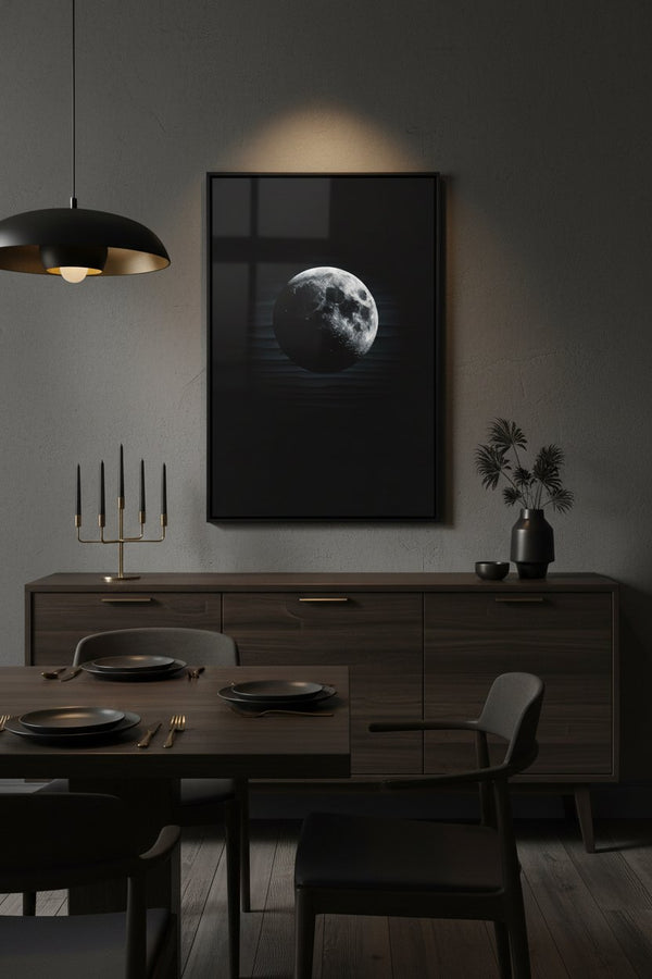 The Lunar Veil: Monochrome Tranquility Art Print wall art room scene 3