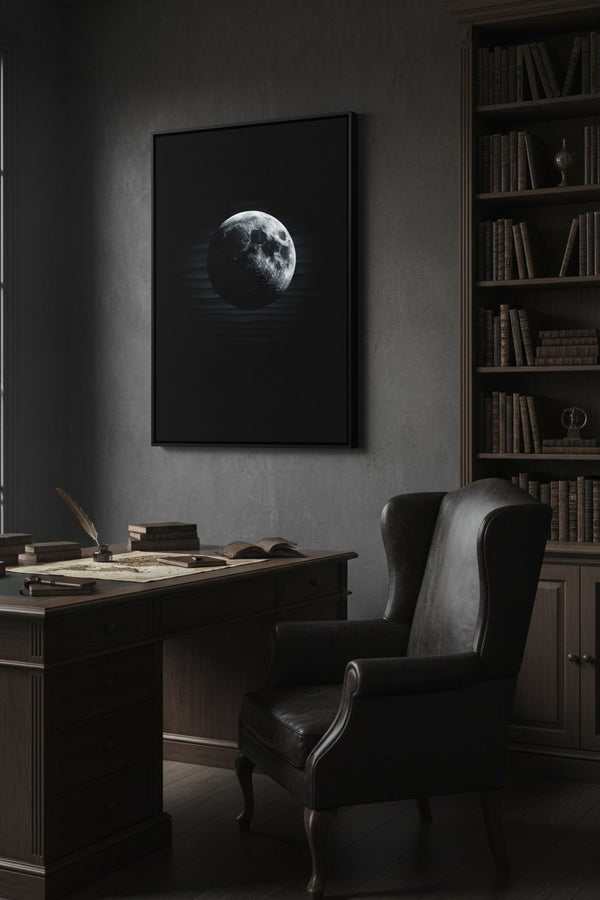 The Lunar Veil: Monochrome Tranquility Art Print wall art room scene 4