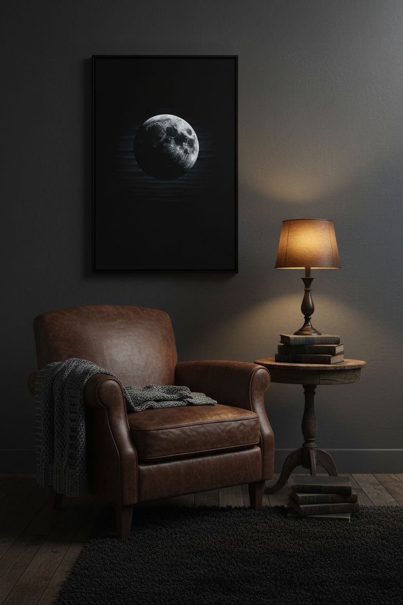 The Lunar Veil: Monochrome Tranquility Art Print wall art room scene 5