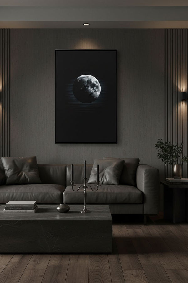 The Lunar Veil: Monochrome Tranquility Art Print wall art room scene 6