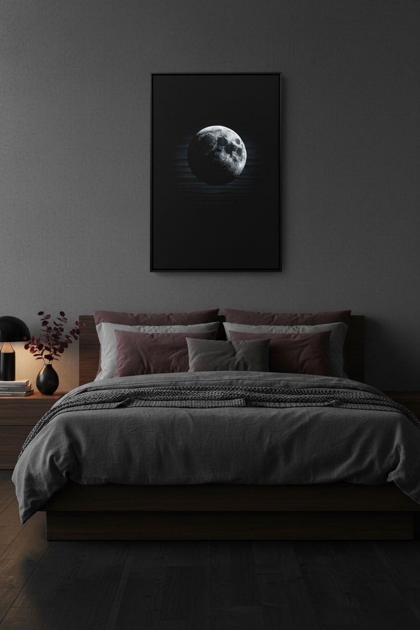 The Lunar Veil: Monochrome Tranquility Art Print wall art room scene 7