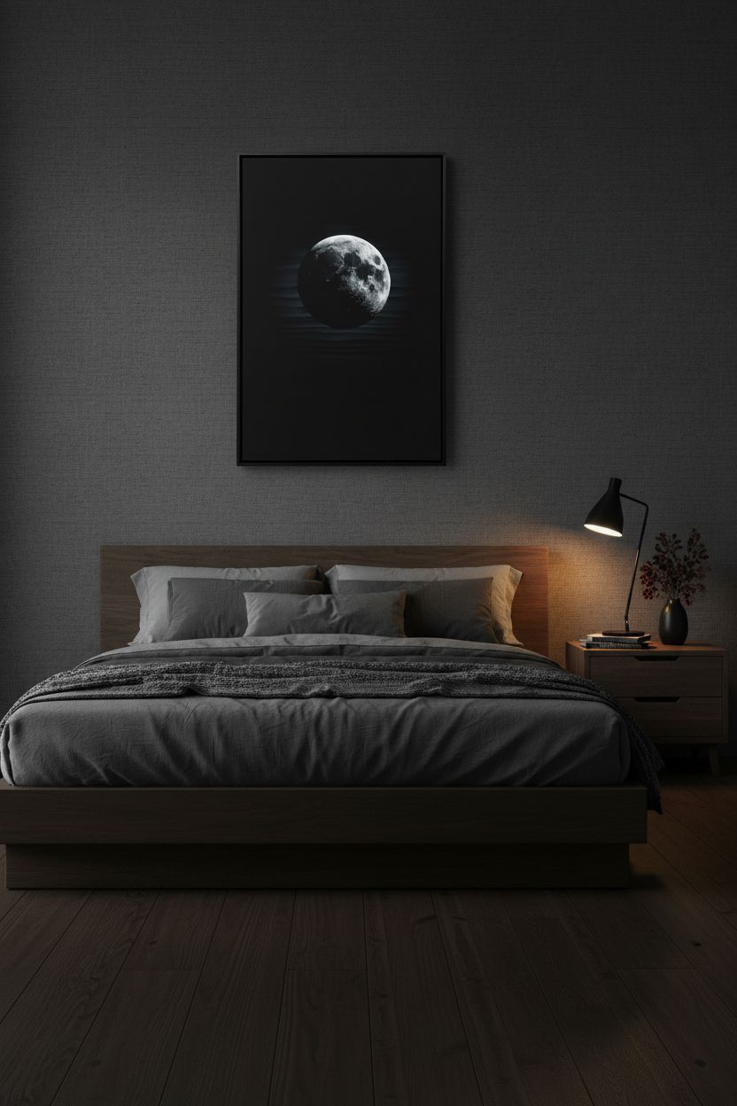 The Lunar Veil: Monochrome Tranquility Art Print wall art room scene 8