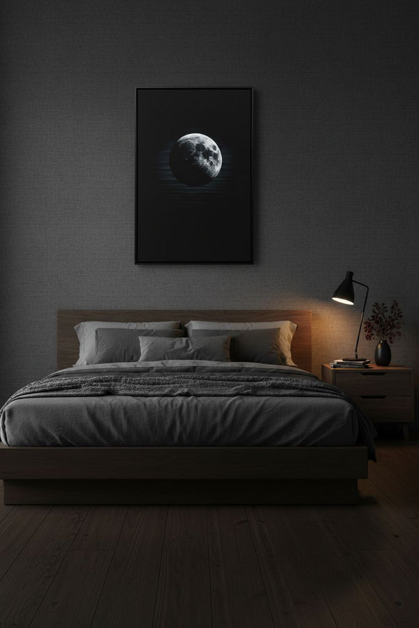 The Lunar Veil: Monochrome Tranquility Art Print wall art room scene 8
