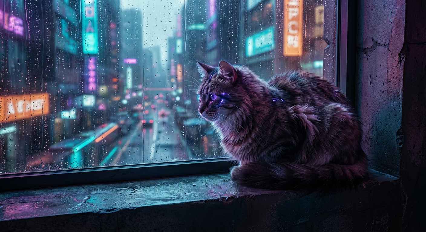 The Solitary Gaze in a Synthetic Neon Mist