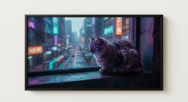 The Solitary Gaze in a Synthetic Neon Mist