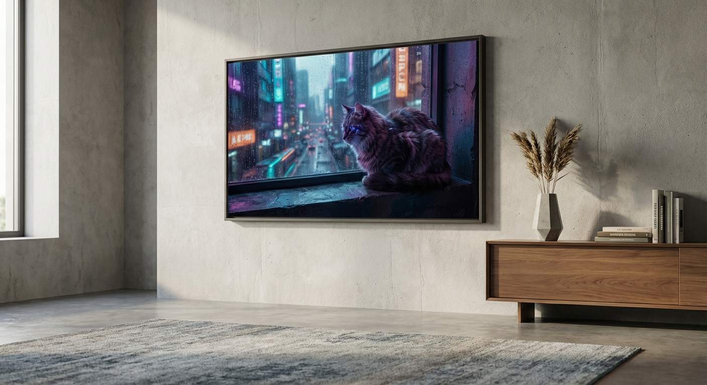 The Solitary Gaze in a Synthetic Neon Mist