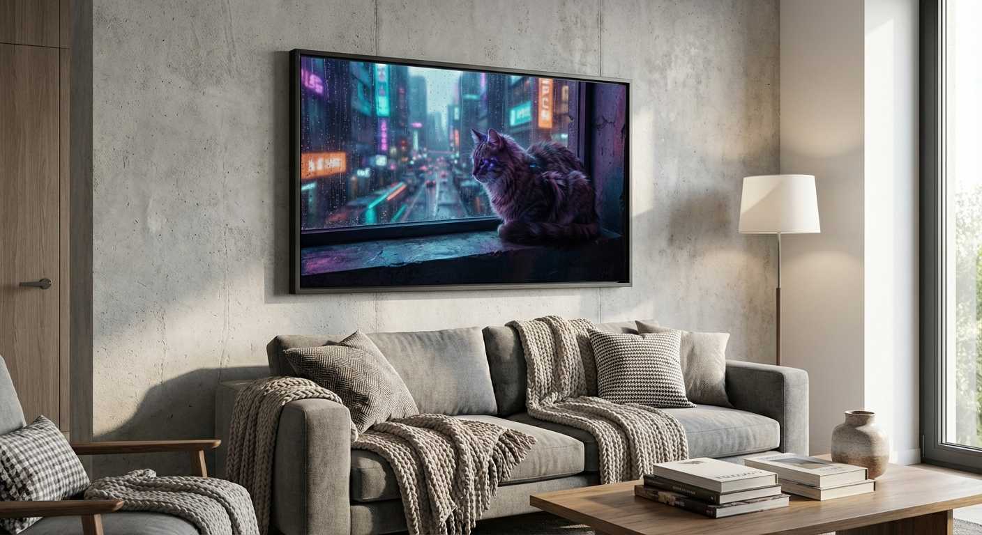 The Solitary Gaze in a Synthetic Neon Mist