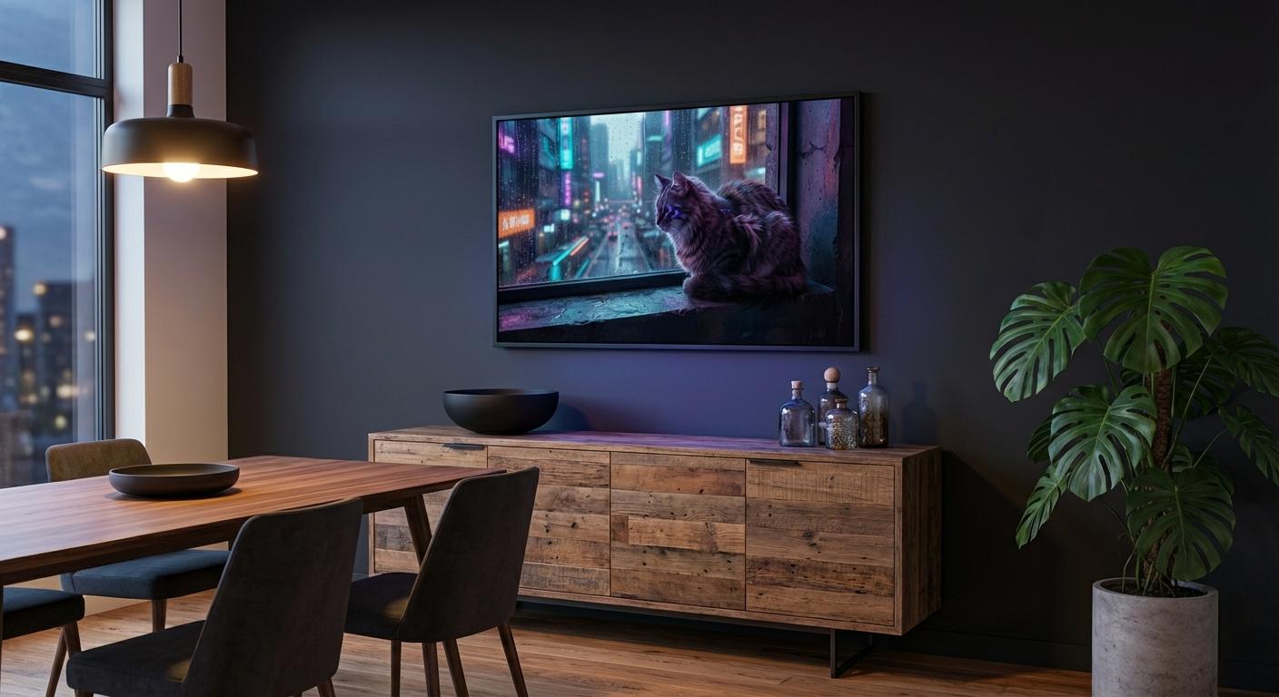 The Solitary Gaze in a Synthetic Neon Mist