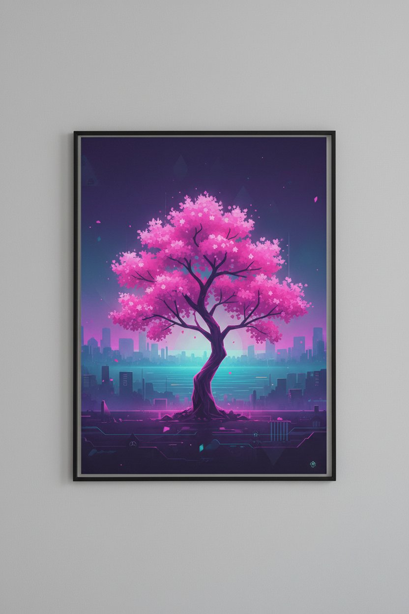 Vaporwave Cherry Blossom Glow: Dawn's Ethereal Reverie main artwork