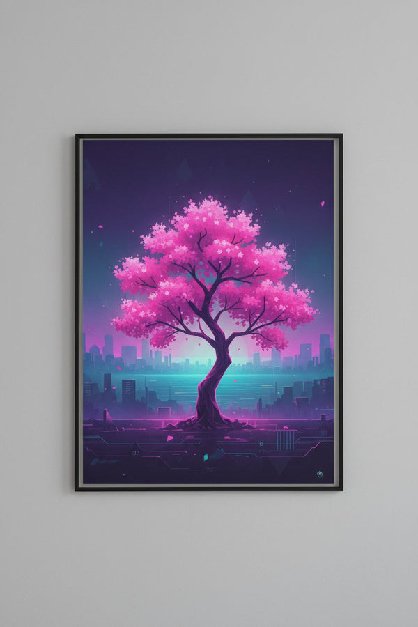 Vaporwave Cherry Blossom Glow: Dawn's Ethereal Reverie main artwork