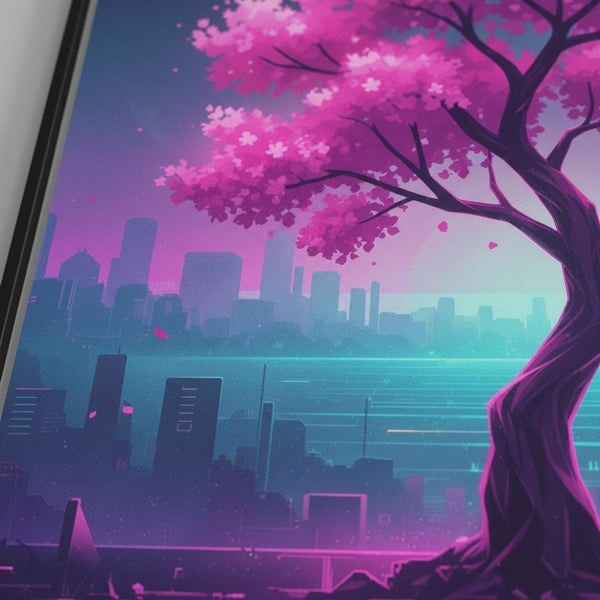 Vaporwave Cherry Blossom Glow: Dawn's Ethereal Reverie detail close up 12