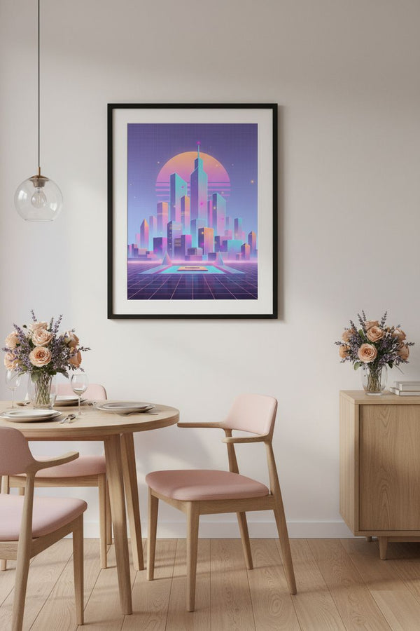 Vaporwave Dawnscape: Urban Neon Reverie wall art room scene 10