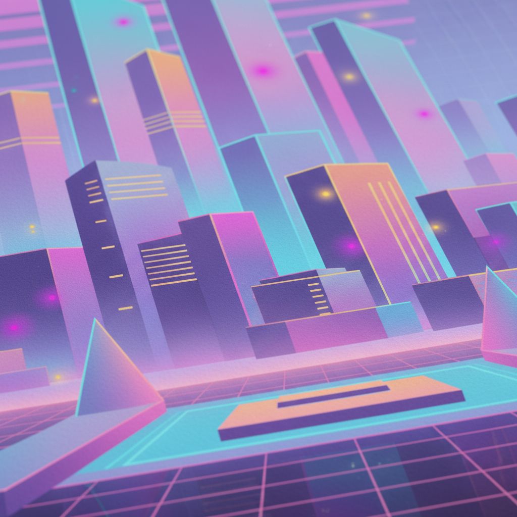 Vaporwave Dawnscape: Urban Neon Reverie detail close up 11